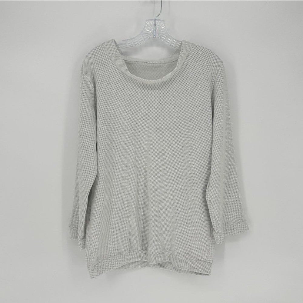 Waffle‎ Knit Long Sleeve Top White Lightweight Pullover Relaxed Fit